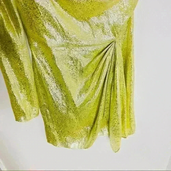 NEW Monique Lhuillier One Shoulder Citron Metallic Dress Wedding Formal Silk - Picture 7 of 8